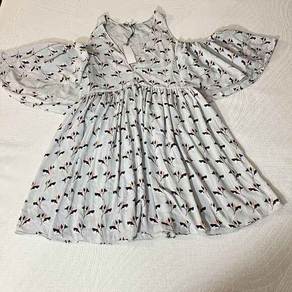 Rebecca Minkoff Dress Cold Shoulder Short Sleeve Sz S Robbie Water Blue Cottage - Picture 3 of 9